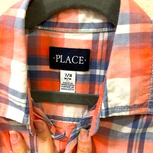 (4 for $15) Children's Place- Plaid Short Sleeve Polo Button-up Shirt -Size 7/8 - Picture 3 of 4